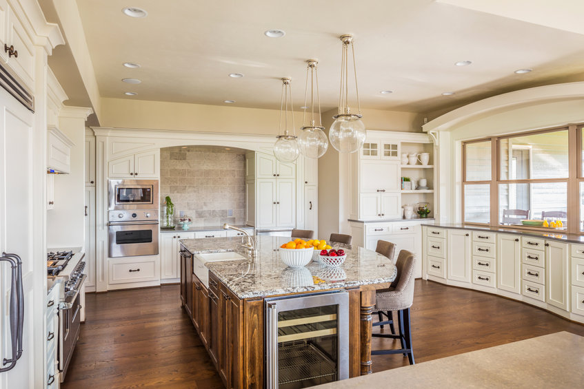 beautiful, large kitchen interior in new luxury home  range hood